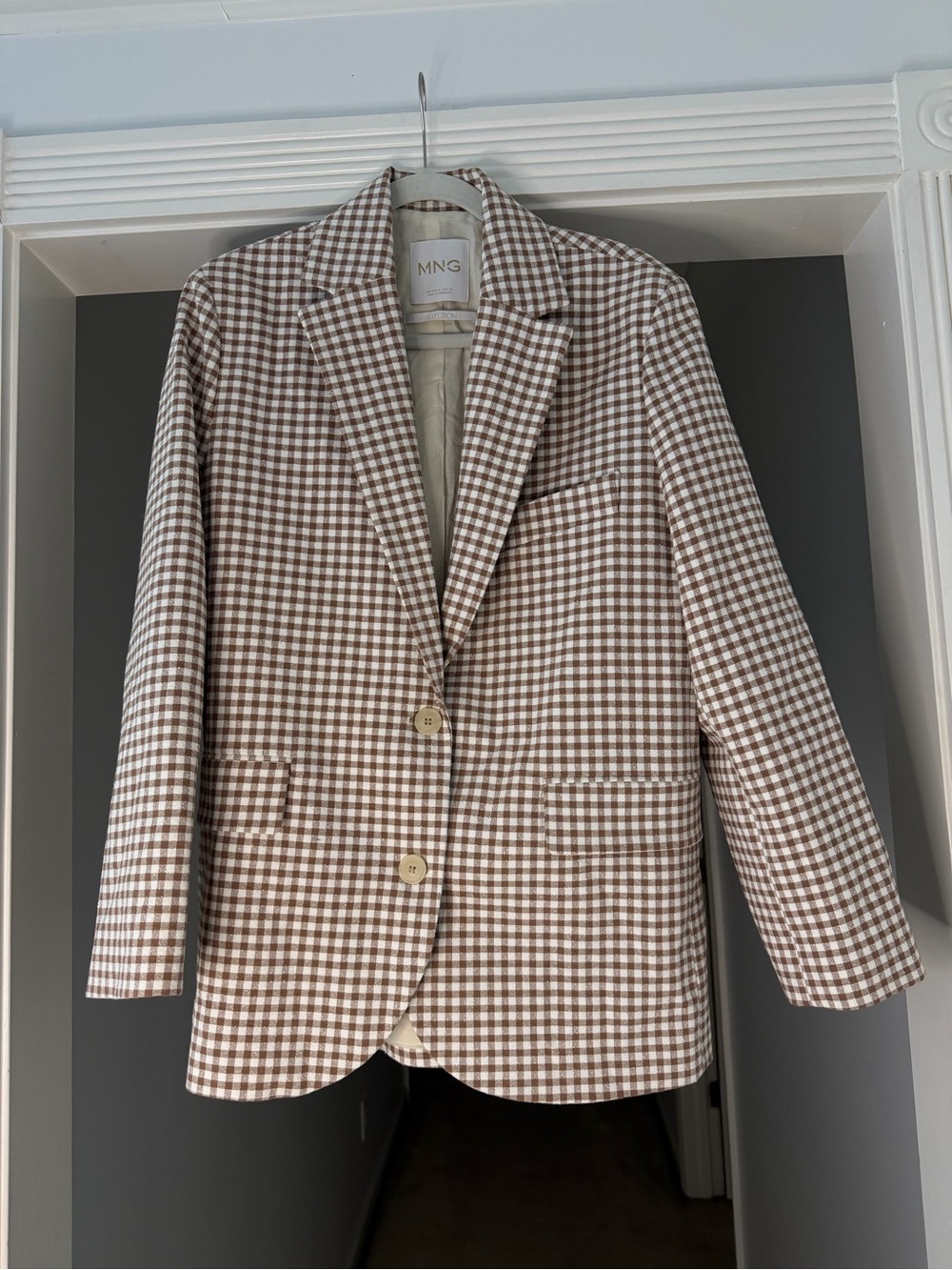 Mango Brown & White Checked Blazer